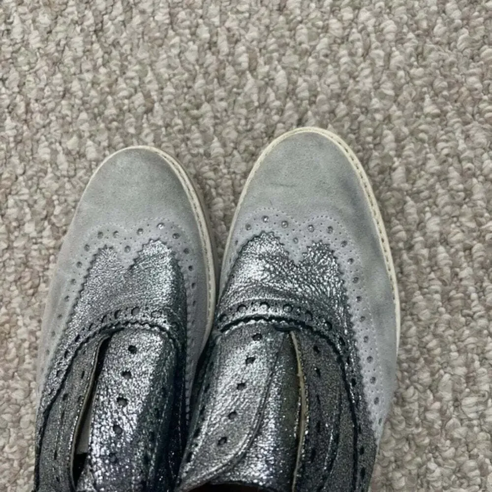 Boemos gray silver Oxford loafers slip on shoes leather  size 38